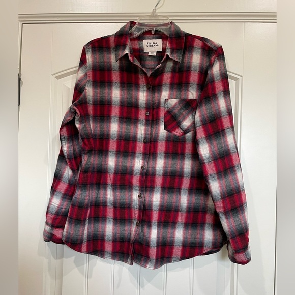 Field & Stream Red Plaid Blouse large women’s - Picture 1 of 4